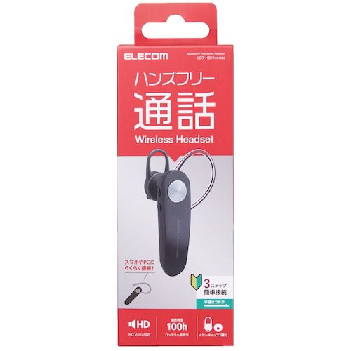 ELECOM Bluetooth Headset for Calls and Music, HD Voice Compatible, HS11, Black, LBT-HS11BK, 1 pc