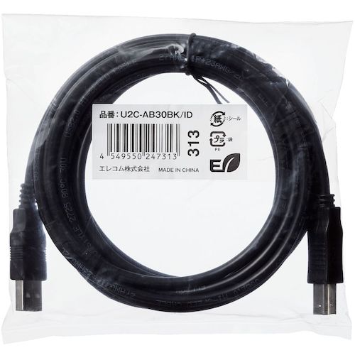 ELECOM USB2.0 케이블 A-B 타입 사양 고정 3m 블랙 U2C-AB30BK/ID 1개
