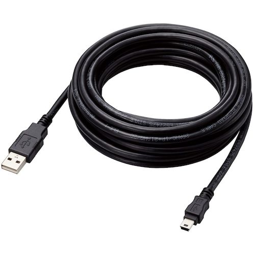 ELECOM USB2.0 케이블 A-miniB 타입 사양 고정 5m 블랙 U2C-AM50BK/ID 1개