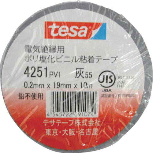 ｔｅｓａ　電気絶縁用ビニールテープ　（１０巻入）　１９ｍｍ×１０ｍ　グレー　（１０巻入）　4251-19X10-GY　1 PK