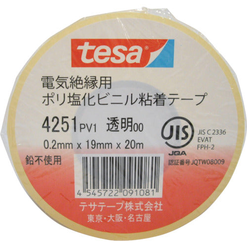 ｔｅｓａ　電気絶縁用ビニールテープ　（１０巻入）　１９ｍｍ×２０ｍ　透明　（１０巻入）　4251-19X20-TM　1 PK