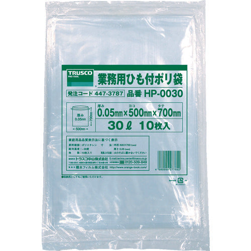 ＴＲＵＳＣＯ　業務用ひも付きポリ袋０．０５Ｘ３０Ｌ　１０枚入　HP-0030　1 袋