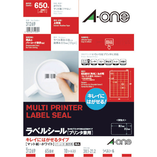 ３Ｍ　エーワン［［ＴＭ上］］　ラベルシール（プリンタ兼用）キレイにはがせる　３０面　１００枚入　31260　1 PK