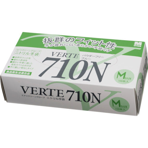 ミドリ安全　ニトリル使い捨て手袋　極薄　粉なし　青　Ｍ（１００枚入）　VERTE-710-N-M　1 箱