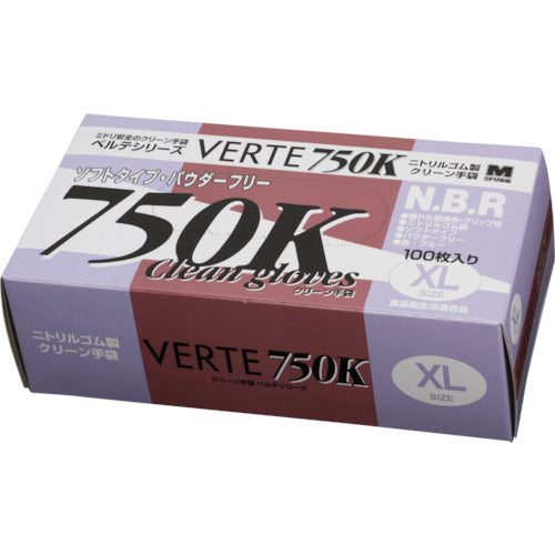 ミドリ安全　ニトリル使い捨て手袋　粉なし　青　ＬＬ　（１００枚入）　VERTE-750K-LL　1 箱