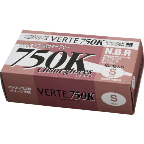 ミドリ安全　ニトリル使い捨て手袋　粉なし　青　Ｓ　（１００枚入）　VERTE-750K-S　1 箱