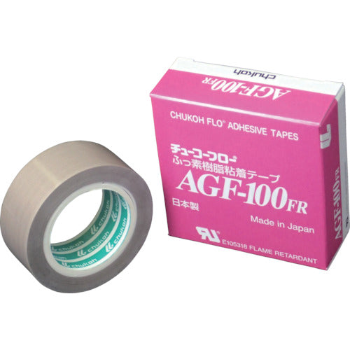Chukoh Flow Fluoroplastic (Teflon PTFE) Glass Cloth Adhesive Tape AGF-100FR 0.18t x 25w x 10m AGF100FR-18X25 1 roll