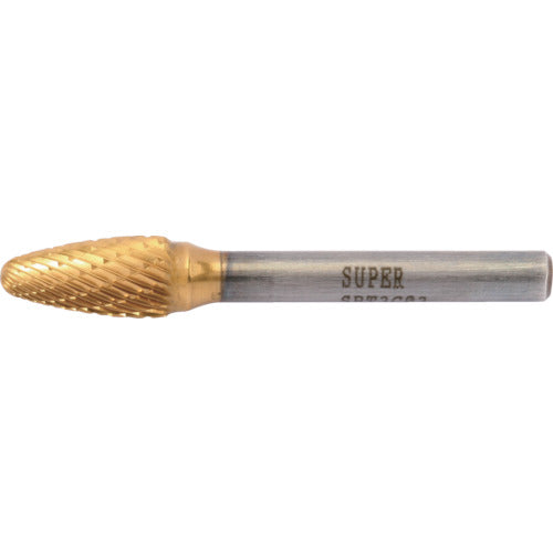Super Super Carbide Bur Titanium Coated Brazed Type Bullet Type (Double Cut) Blade Diameter: 9.5mm Shaft Diameter: 6.0mm SBT3C03 1 pc
