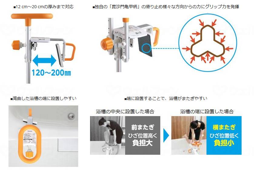 ﾊﾟﾅｿﾆｯｸｴｲｼﾞﾌﾘｰ入浴ｸﾞﾘｯﾌﾟ［ﾕｸﾘｱ］UB専用ｺﾝﾊﾟｸﾄ脚付ｼｮｰﾄ S ﾓｶﾌﾞﾗｳﾝ 130