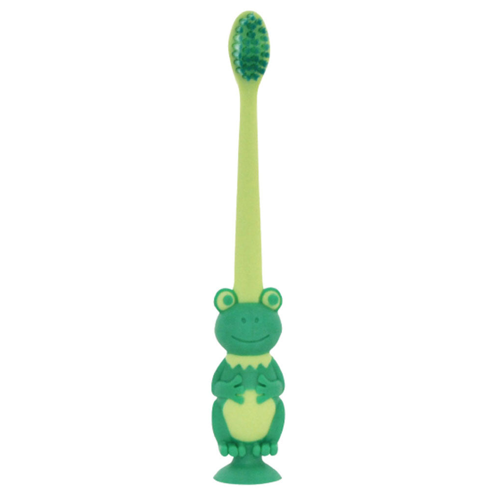 Pitatto Kero Kero Frog Toothbrush with Suction Cup and Cap, Forest Green, 1 Piece, 1 pc