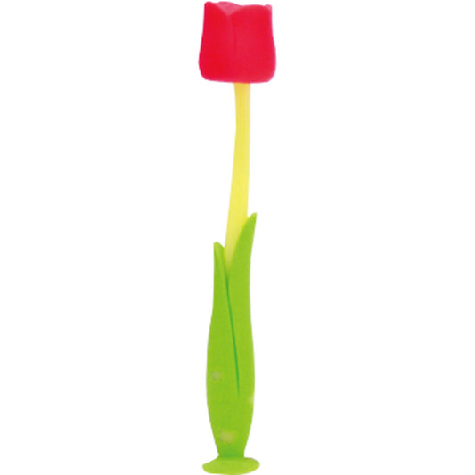 Pitatto Flores Tulip Toothbrush with Suction Cup Cherry Red 1 Piece 1 pc