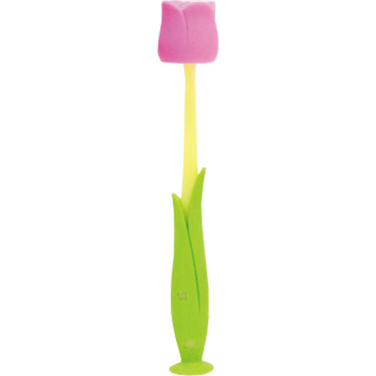 Pitatto Flores Tulip Toothbrush with Suction Cup Candy Pink 1 Piece 1 pc