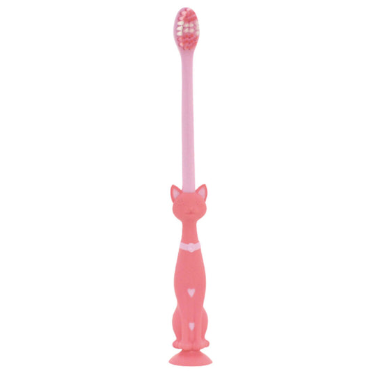 Pitatto Cat Toothbrush with Suction Cup and Cap Pink 1 Piece 1 pc