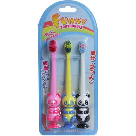 Pitatto Funny Toothbrush with Suction Cup Panda 3-Piece Set 1 Piece