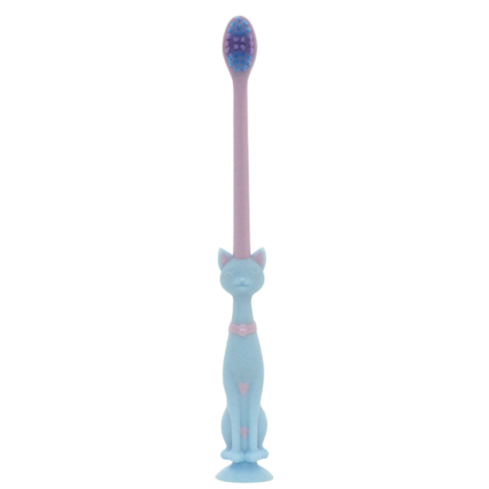 Pitatto Cat Toothbrush with Suction Cup and Cap, Pale Blue, 1 Piece, 1 pc