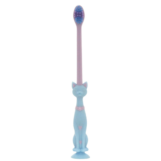 Pitatto Cat Toothbrush with Suction Cup and Cap, Pale Blue, 1 Piece, 1 pc