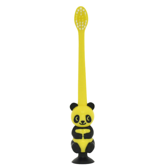 Pitatto Panda Toothbrush with Suction Cup and Cap, Black Yellow, 1 Piece, 1 pc
