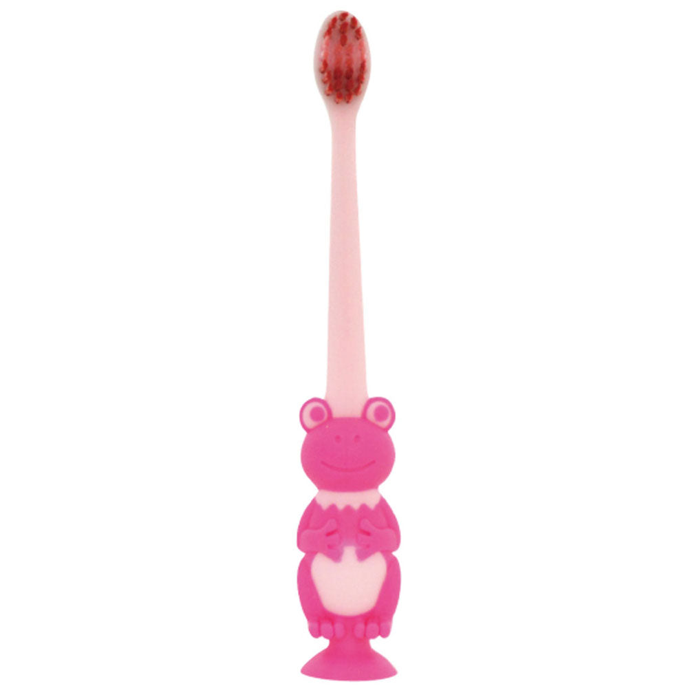 Pitatto Kero Kero Frog Toothbrush with Suction Cup and Cap Cherry Pink 1 Piece 1 pc