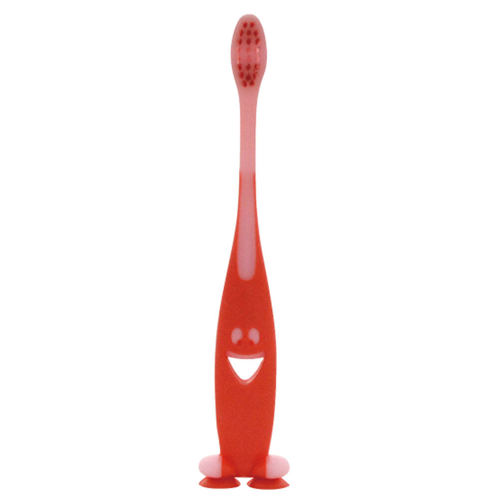 Pitatto Smiley Toothbrush with Suction Cup and Cap, Fun Red, 1 Piece, 1 pc