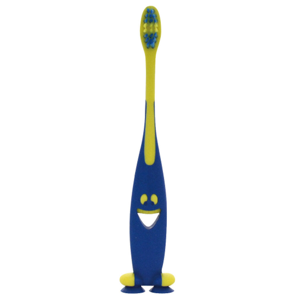 Pitatto Smiley Toothbrush with Suction Cup and Cap, Fun Blue, 1 Piece, 1 pc