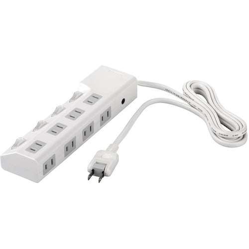 ＢＡＦＦＡＬＯ　２ピン式電源タップ　８個口タイプ　雷サージ防止／個別スイッチ４個付　１．５ｍ　ホワイト　BSTAPSD2815WH　1 個