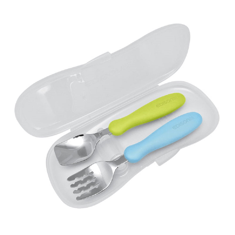 エジソンママのフォーク＆スプーン ケース付 キウイ＆スカイ 1 個