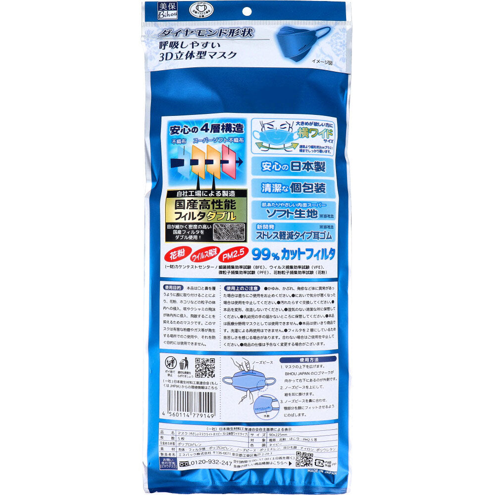 부드러운 마스크 3D 입체형 와이드 타입 라이트 네이비 개 포장 5장입 1개