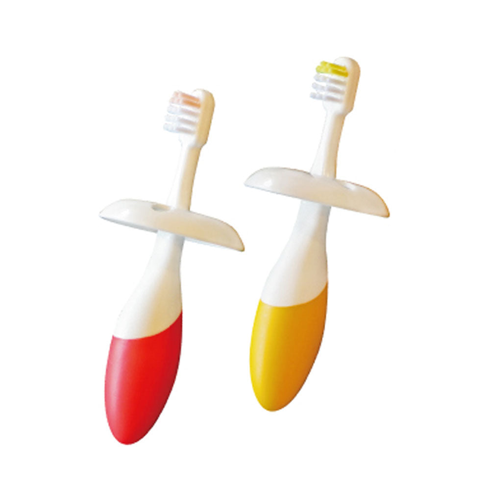 Dentalun Fluffy Grip, for ages 6 months and up, Red + Yellow, 2 pieces, 1 piece