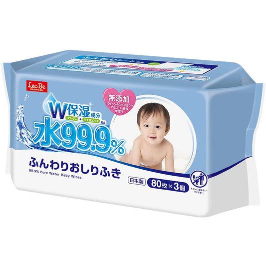 99.9% water fluffy wipes 80 sheets x 3 packs 1 unit