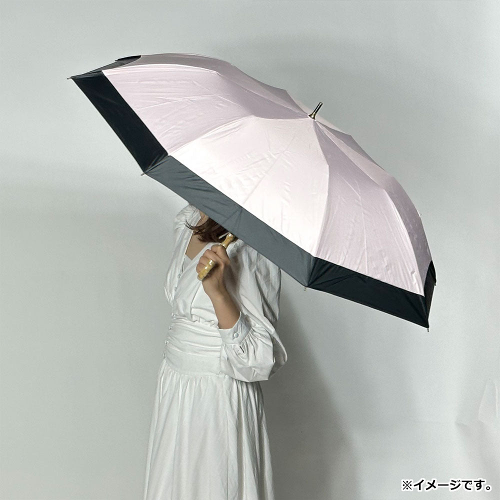 晴雨兼用ショートワイド傘 竹手元 裏黒コーティング 無地切継 ピンク 1 個