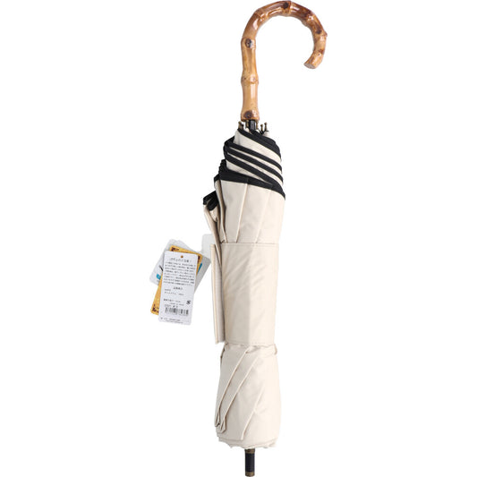 晴雨兼用ショートワイド傘 竹手元 裏黒コーティング 無地裾パイピング オフホワイト 1 個