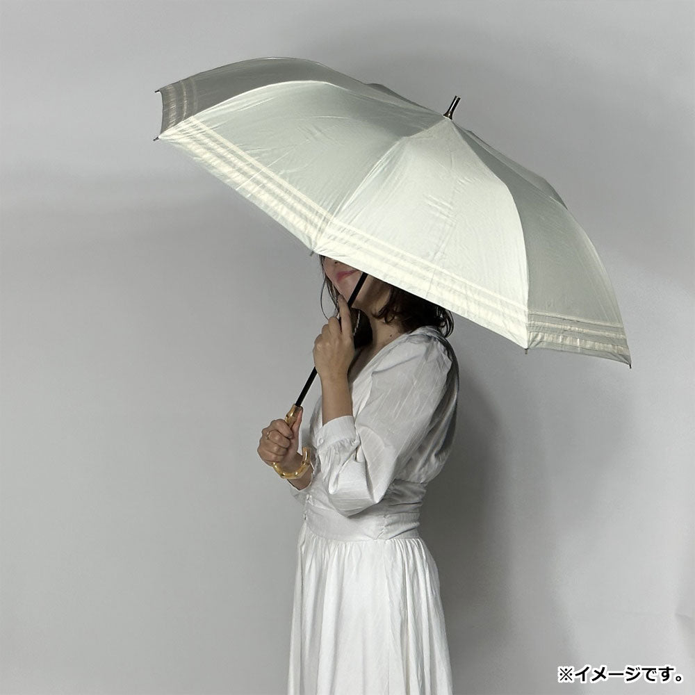 晴雨兼用ショートワイド傘 竹手元 裏黒コーティング マリンボーダー オフホワイト 1 個