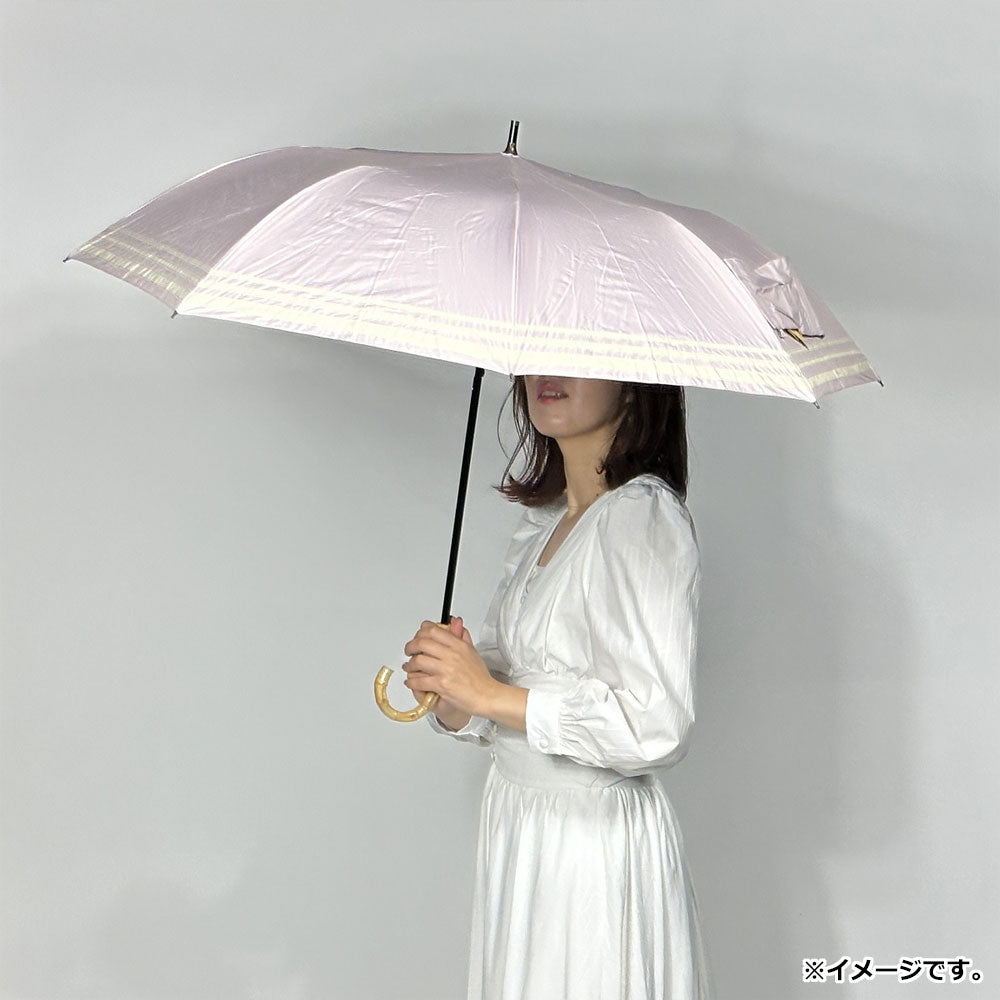 晴雨兼用ショートワイド傘 竹手元 裏黒コーティング マリンボーダー ピンク 1 個