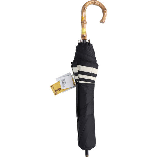 晴雨兼用ショートワイド傘 竹手元 裏黒コーティング マリンボーダー ブラック 1 個