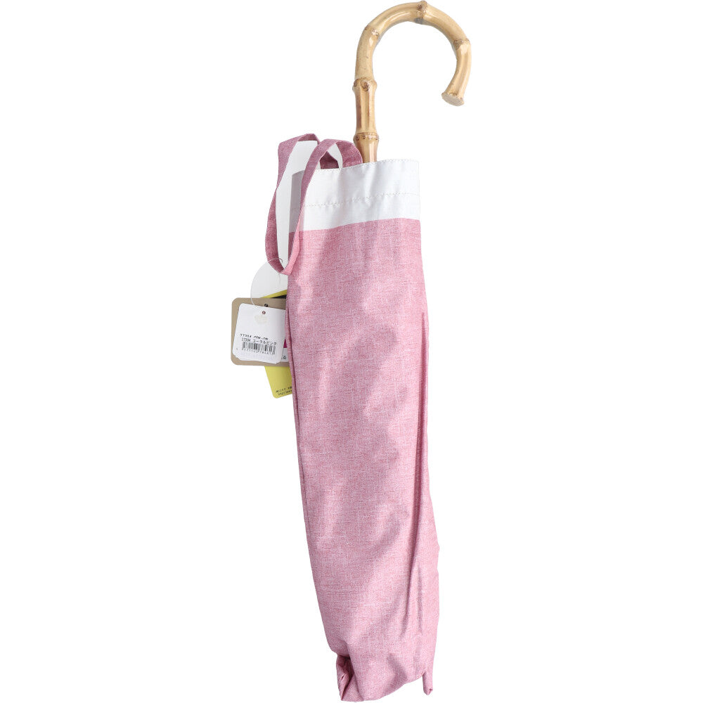 Short wide umbrella for both sunny and rainy days, black coated lining, dungaree style cut-and-sew print, coral pink x off, 1 pc