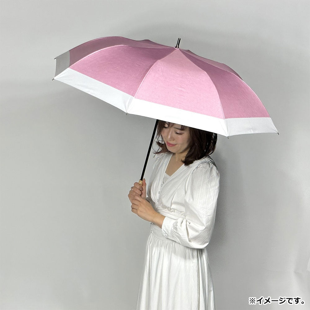 Short wide umbrella for both sunny and rainy days, black coated lining, dungaree style cut-and-sew print, coral pink x off, 1 pc