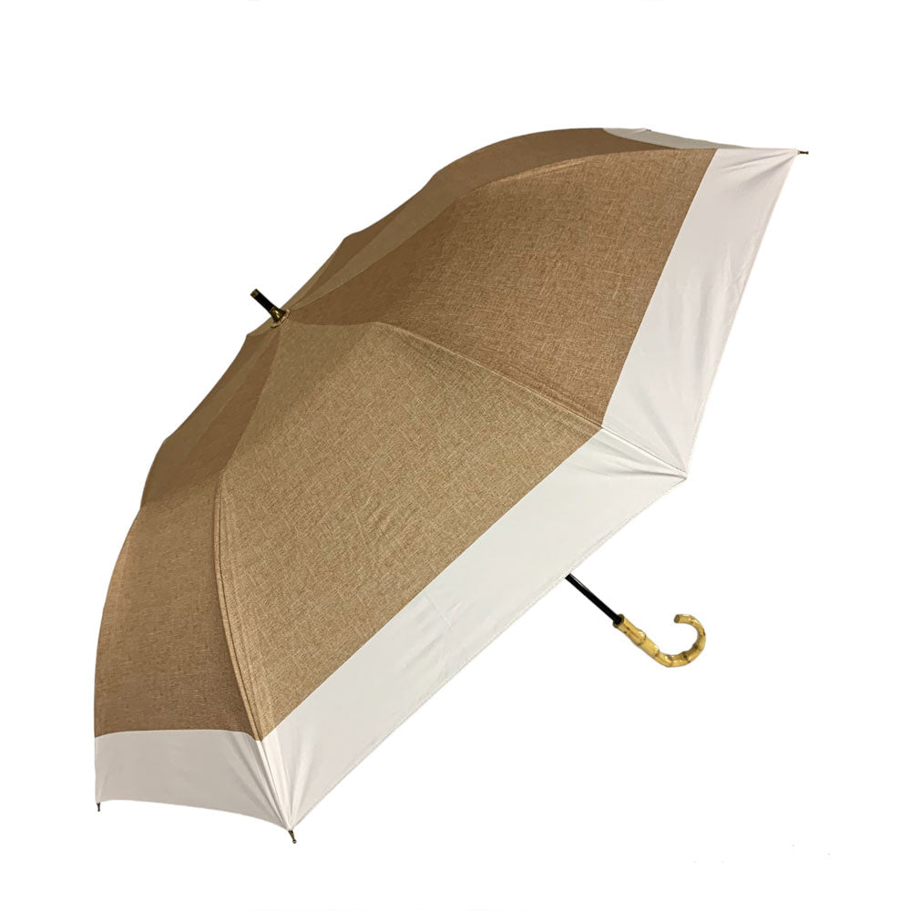 Short wide umbrella for both sunny and rainy days, black coated lining, dungaree style cut-and-sew print, beige x off, 1 pc