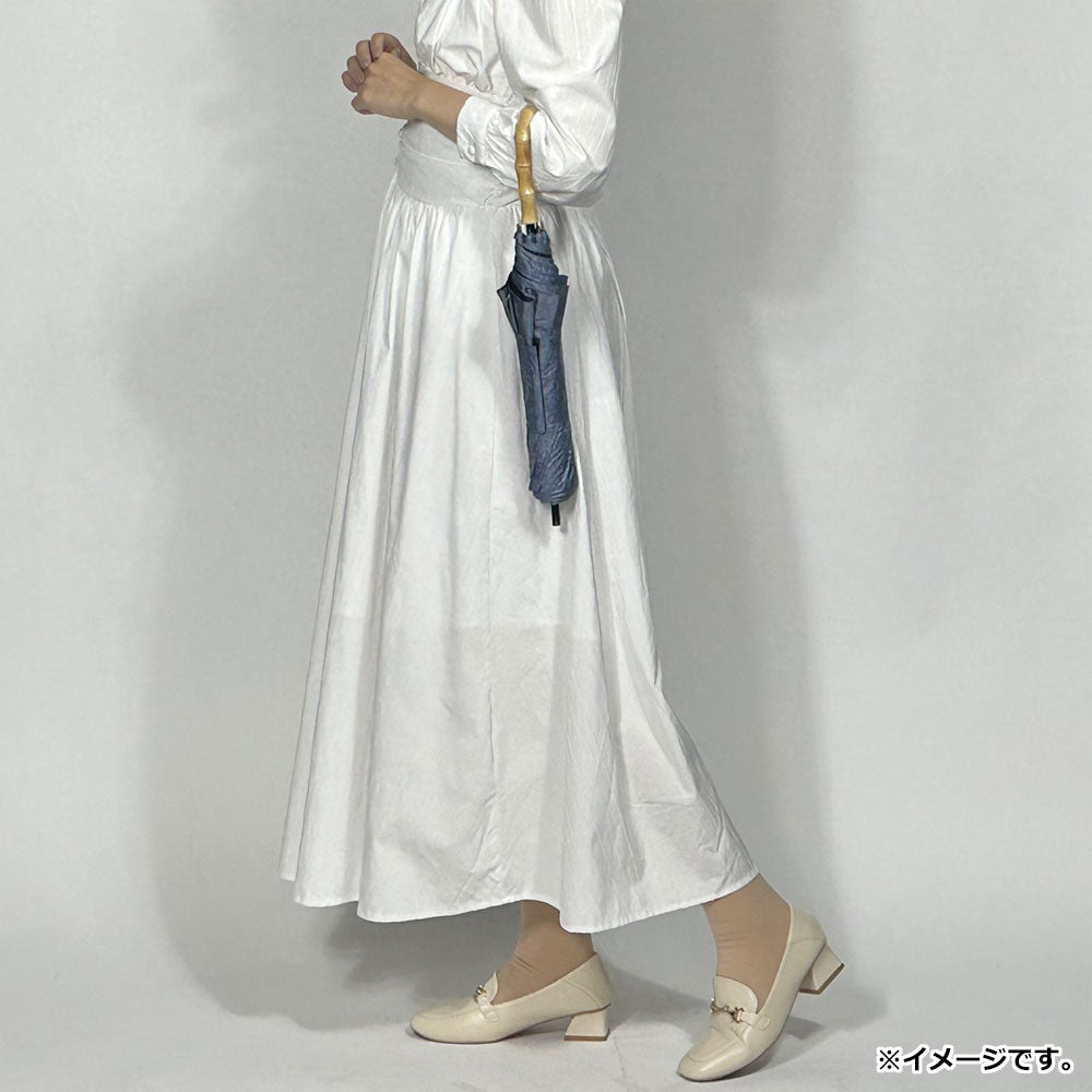 Short wide umbrella for both sunny and rainy days, black coated lining, plain dungaree print, indigo, 1 piece