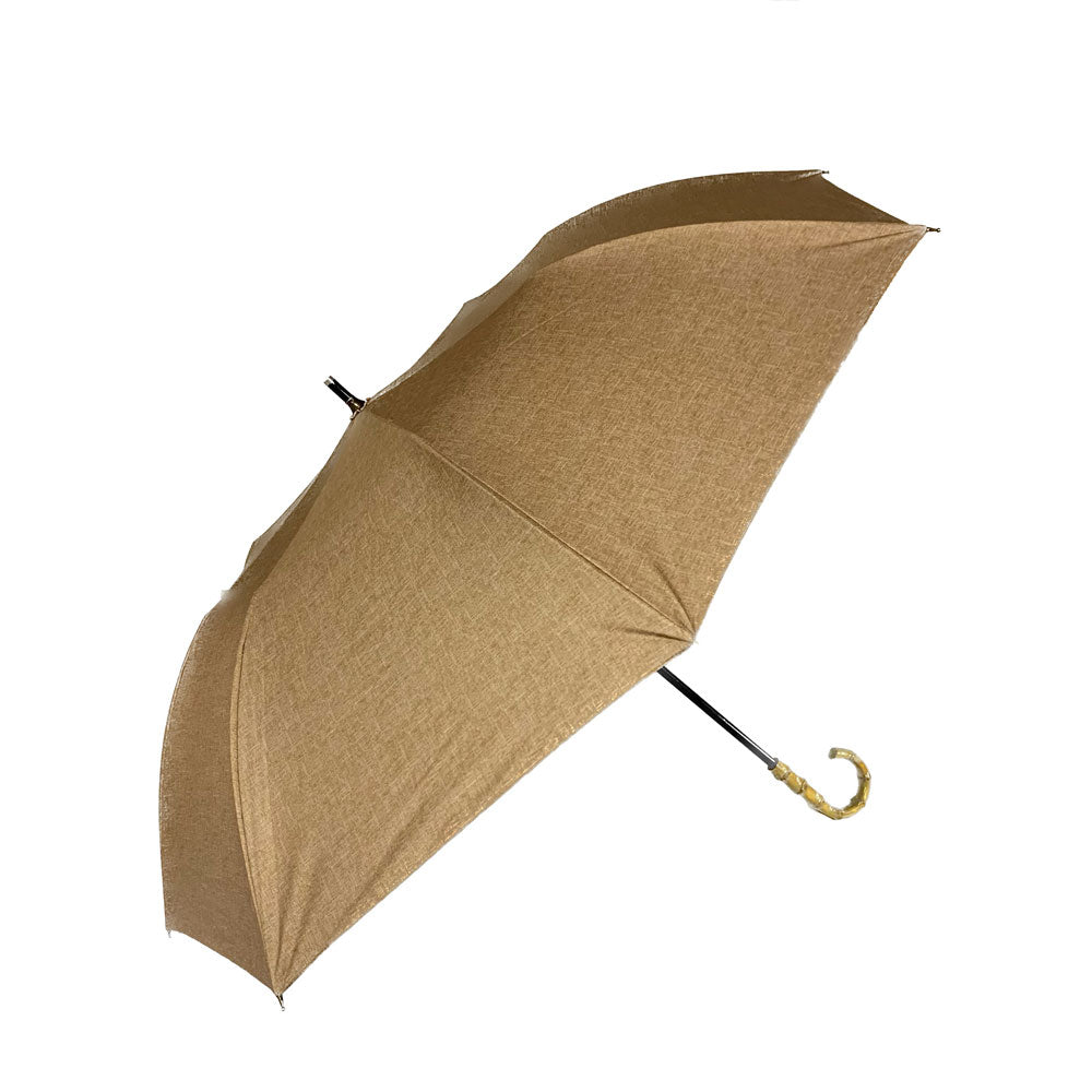 Short wide umbrella for both sunny and rainy days, black coated lining, plain dungaree print, beige, 1 pc