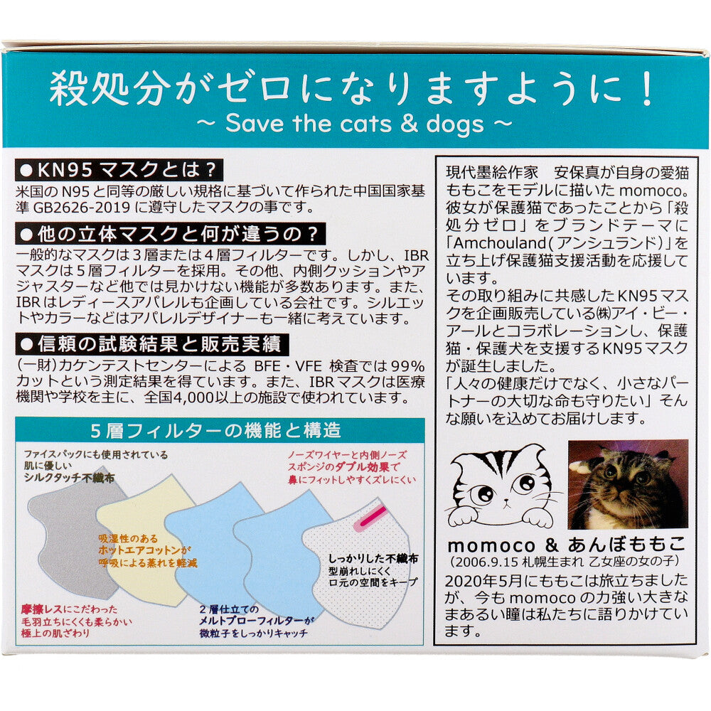 [For commercial use] KN95 3D mask, momoco model, individually wrapped, regular size, pure white, 20 pieces, 1 piece