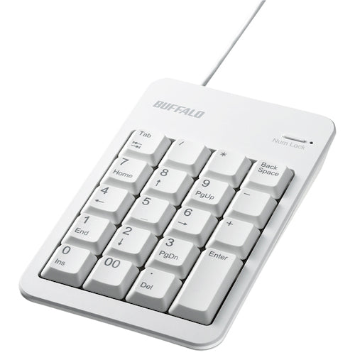 BAFFALO Wired Numeric Keyboard with Tab Key USB Hub, White, BSTKH100WHZ, 1 pc