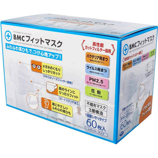 [3月26日まで特価]BMC フィットマスク 1日使い切りタイプ レギュラーサイズ 60枚入 1 個