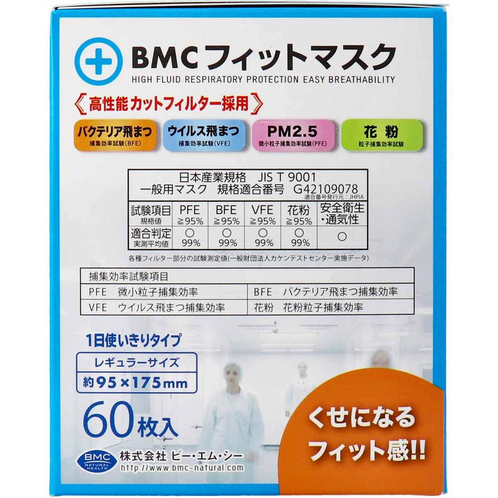 [3月26日まで特価]BMC フィットマスク 1日使い切りタイプ レギュラーサイズ 60枚入 1 個