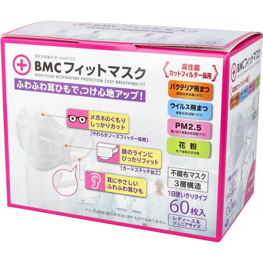 [3月26日まで特価]BMC フィットマスク 1日使い切りタイプ レディース＆ジュニアサイズ 60枚入 1 個