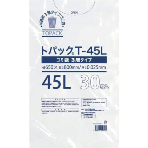 オザックス　トパックゴミ袋　Ｔ　４５Ｌ　厚さ０．０２５ｍｍ　３０枚　00442623　1 冊