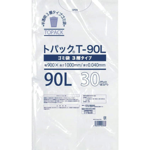 オザックス　トパックゴミ袋　Ｔ　９０Ｌ　厚さ０．０４０ｍｍ　３０枚　00442646　1 冊