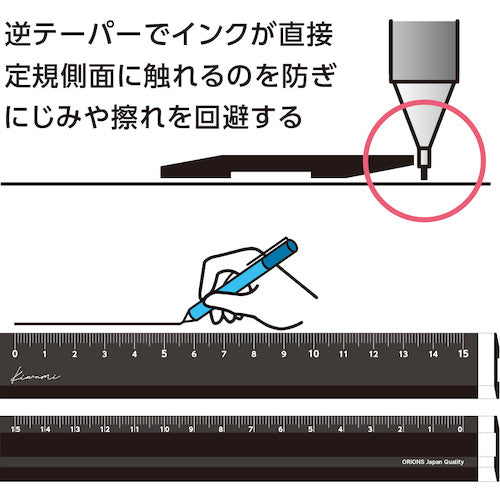 共栄プラスチック　Ｋｉｗａｍｉ　ＬＲ左右利き手対応アルミ定規　１５ｃｍ　ブラック　KLR-15-BL　1 本