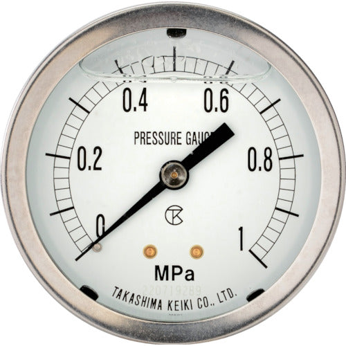 Takashima Glycerin-filled pressure gauge (D-frame recessed type, rimless, central screw, φ40) Pressure range 0.0 to 0.1 MPa R1/8 [1305010] 1305010 1 unit