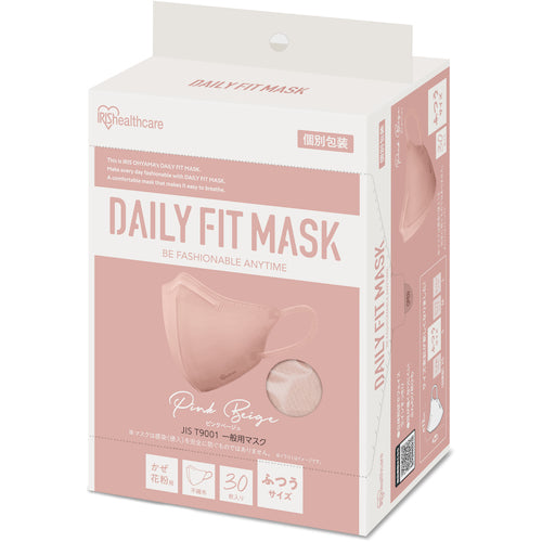 IRIS 296470 DAILY FIT MASK 입체 보통 사이즈 30매입 핑크 베이지 RK-F30SPB 1상자