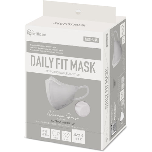 IRIS 296474 DAILY FIT MASK 입체 보통 사이즈 30장입 뉘앙스 그레이 RK-F30SXH 1상자
